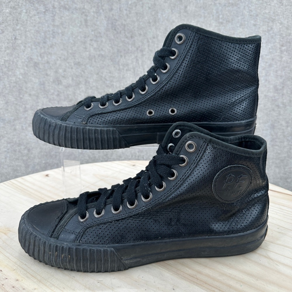 PF Flyers Center Hi Sneakers Mens 8 Womens 9.5 Black Perforated Leather PM15OH4L